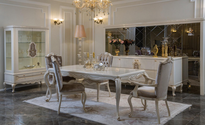 Klassisches Esstisch 4x Stühle Esszimmer Gruppe Tisch Tische Sitzgruppe 5tlg