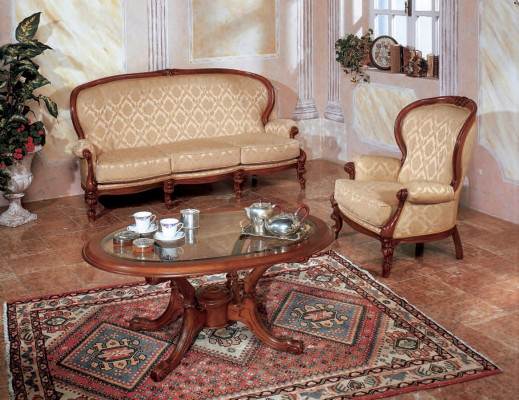 Klassische Sofagarnitur Couch Sofa Sessel Couchtisch Italienischen Möbel 3tlg.