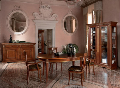 Esszimmer Komplett Tisch Anrichte 4x Stuhl Set Vitrine Barock 7tlg. Massivholz