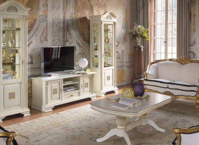 Wohnwand Vitrine Konsole Schrankwand Glasvitrinen Massivholz Wohnzimmer 3tlg