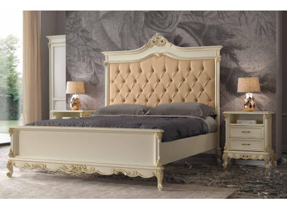 Schlafzimmer Bett mit 2 Nachttische Gruppe Garnitur Set Betten Chesterfield Massivholz