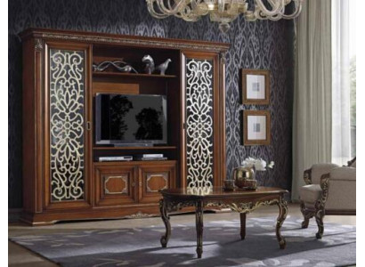 Designer Wohnzimmer TV Anbauwand Medienwand Fernsehwand Fernsehschrank Wohnwand Massivholz