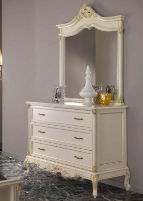 Schlafzimmer Kommode Schrank Klassische Anrichte mit Spiegel Elegante Stil Möbel