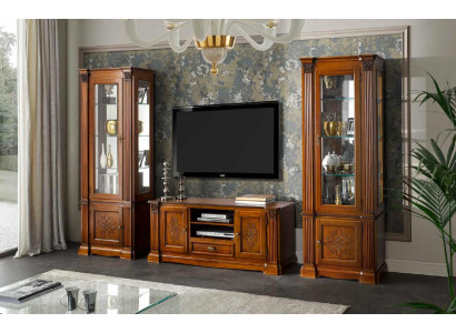 Klassische Wohnzimmer Vitrine Sideboard RTV Regal Wände Schrank 3tlg. Massivholz