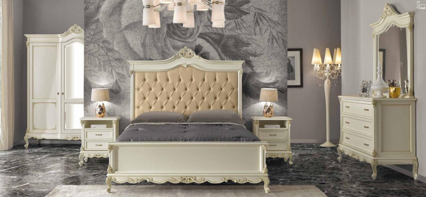 Schlafzimmer Bett mit 2 Nachttische Gruppe Garnitur Set Betten Chesterfield Massivholz
