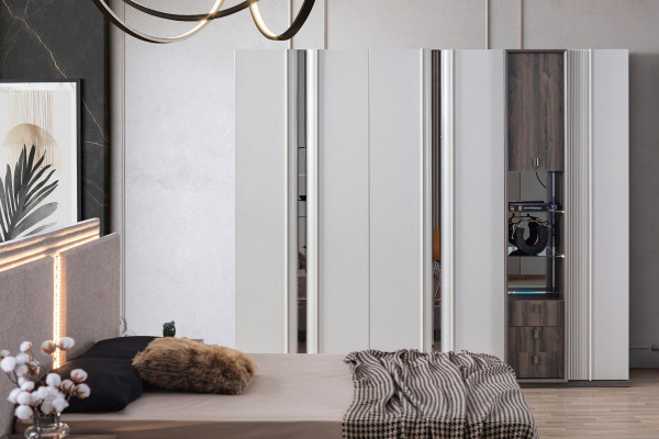 Schlafzimmer Set Modern Bett 2x Nachttisch und Kleiderschrank 4tlg Neu