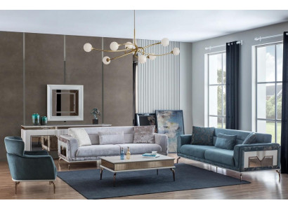 Designer Sofagarnitur 4tlg. Couch Sofa Set 3 Sitzer Sessel Couchtisch