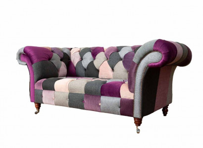 Chesterfield Stoffsofa Couch Polster Design 2 Sitzer Textil Sofas Grau
