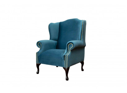 Ohrensessel Einsitzer Chesterfield Couch Blau Sofa Polster Möbel Neu
