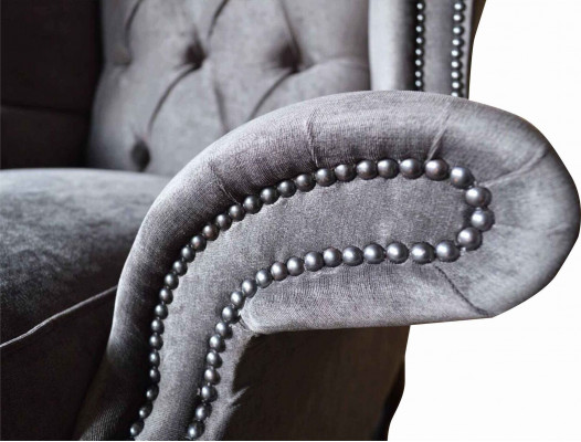 Sessel Ohrensessel Chesterfield Stoff Wohnzimmer Polyester Design Grau