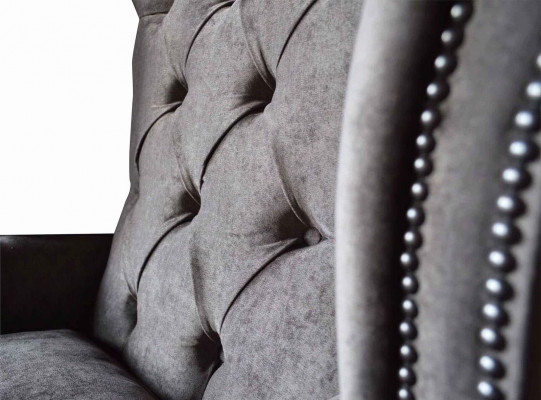 Sessel Ohrensessel Chesterfield Stoff Wohnzimmer Polyester Design Grau