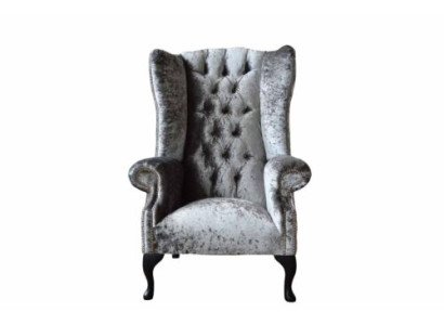 Ohrensessel Chesterfield Sessel Couch 1 Sitzer Grau Stoff Textil Neu