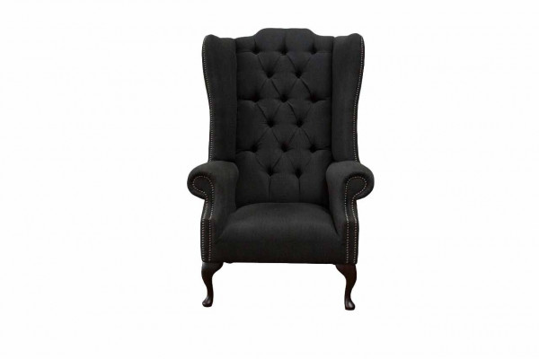 Ohrensessel Sessel Sitzer Schwarz Design Polster Chesterfield Textil Neu