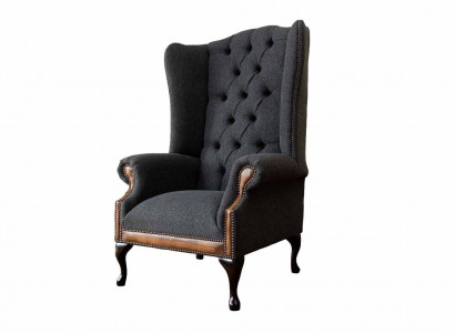 Chesterfield Sessel Grau Wohnzimmer Klassische Textil Ohrensessel Möbel