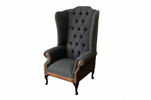 Chesterfield Sessel Grau Wohnzimmer Klassische Textil Ohrensessel Möbel