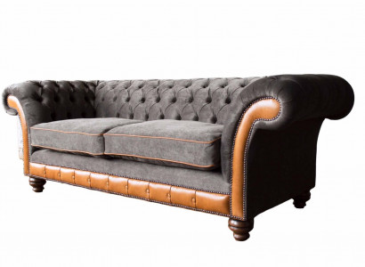Chesterfield Sofa 3 Sitzer Design Couch Polster Stoff Polster Grau 