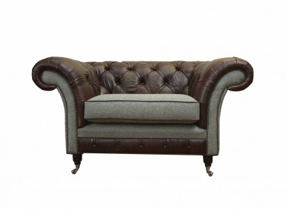 Chesterfield Ohrensessel Grau Sofagarnitur Sessel Couch Ledersofa Neu