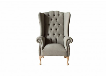 Grauer Ohrensessel Sessel Design Polster Chesterfield Textil Wohnzimmer