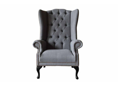 Ohrensessel Chesterfield Sofa Couch Polster 1 Sitzer Grau Sessel Textil