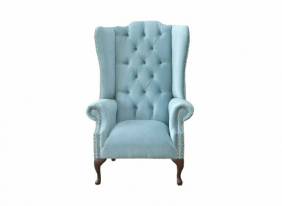Babyblauer Ohrensessel Sessel Design Polster Sofa Couch Chesterfield Textil Neu