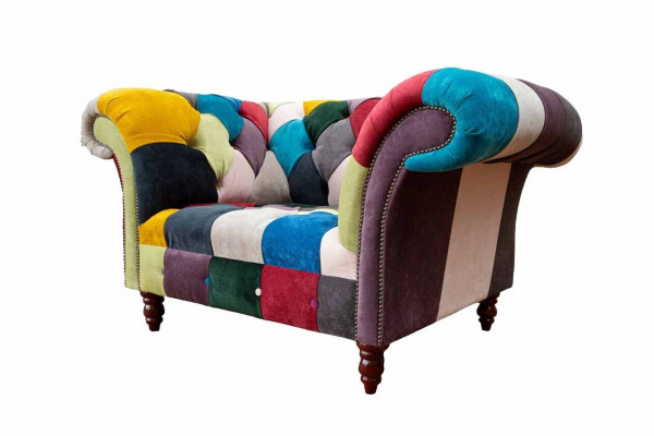 Sessel Design Chesterfield Lounge Mehrfarbig Sofa Einsitzer 130cm Neu