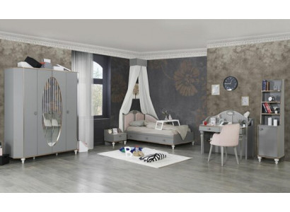 Jugendzimmer Set Bett Kleiderschrank Nachttisch Kommode mit Spiegel Möbel 4tlg