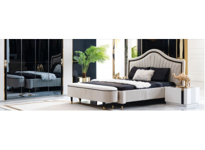Textil Bett Schlafzimmer Möbel Design Gruppe 5tlg. Set 2x Nachttische Betten Neu
