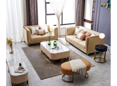 Edelstahl Metall Möbel Design Wohnzimmer Couch Sitz Polster Garnitur 3+2+1