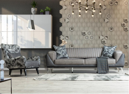 Sofa Garnitur 3+1 Sitzer Wohnzimmer Garnitur Sofa Sessel Sofa Neu Grau