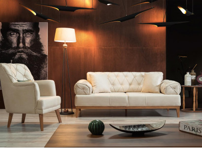 Sofagarnitur Garnitur Sofas Sofa Sessel Dreisitzer 3+1 Sitzer beige