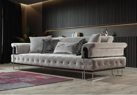 Polster Möbel Dreisitzer Sofa 3 Sitzer Couchen Weiß Metal mit Textil