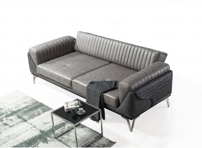 Sofa 3 Sitzer Couch Holz Möbel Sofas Couch Holz Leder Imitation 240cm