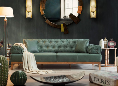 Chesterfield Sofa 3 Sitz Couchen Dreisitzer Grün Neu Textil Holz 220cm