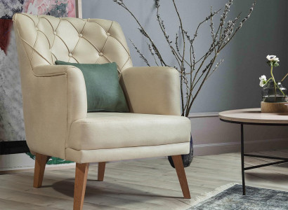 Wohnzimmer Sessel Möbel Modern Stoff Lounge Textil Kunstleder beige