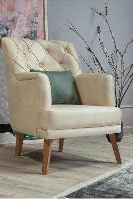Wohnzimmer Sessel Möbel Modern Stoff Lounge Textil Kunstleder beige