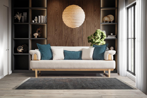 Modern Sofagarnitur 3+3+1 Sitzer Garnitur Set Sofas Sessel Holz mit Textil