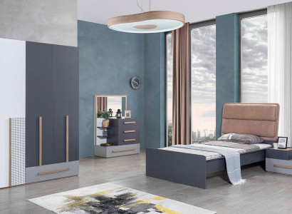 Jugendzimmer Set Grau Bett Nachttisch Kleiderschrank Design Neu 4tlg.