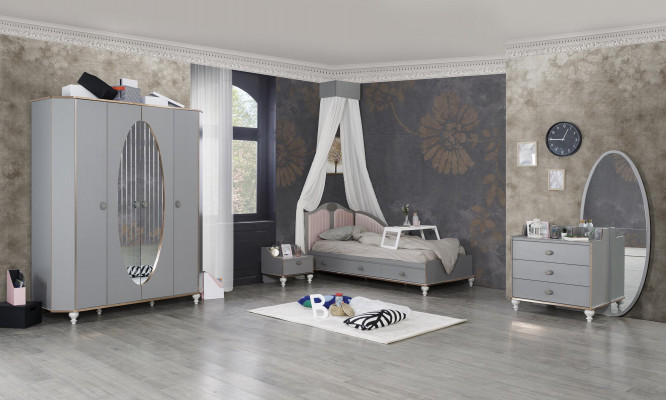 Kleiderschrank Schlafzimmer Schrank Holz Schränke mit Spiegel Gold Grau