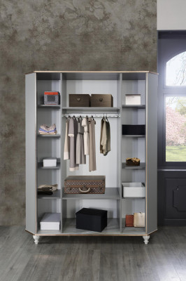 Kleiderschrank Schlafzimmer Schrank Holz Schränke mit Spiegel Gold Grau