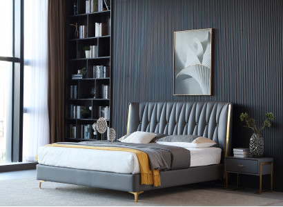 Hotel Luxus Design Betten Polster Metall Leder Schlafzimmer Edelstahl