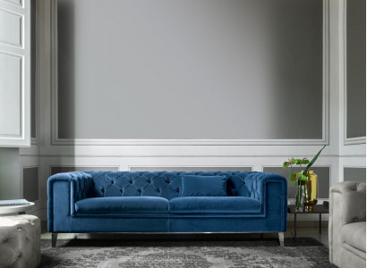 Sofa 3 Sitzer Blau Luxus Textil Wohnzimmer Design Italienischer Möbel