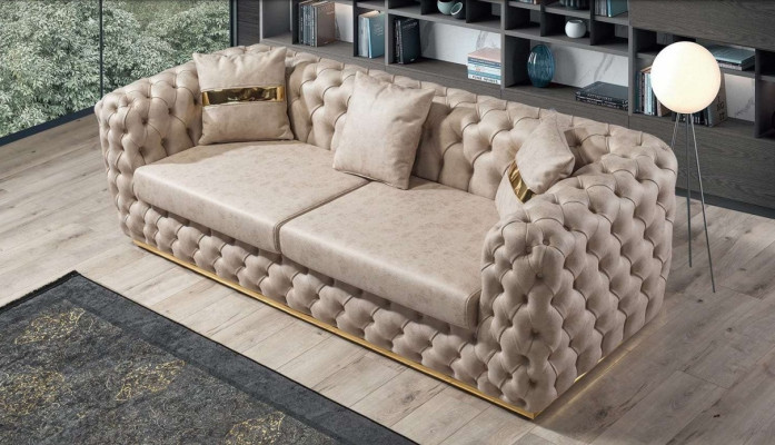Chesterfield Sofagarnitur 3+3+1+1 Sitzer Garnitur Sofa Sessel Sofas Leder Beige