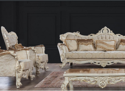 Sofa Sofas Sessel Sitz Sofagarnitur 3+1+1 Sitzer Garnitur Set Stoff Barock Stil