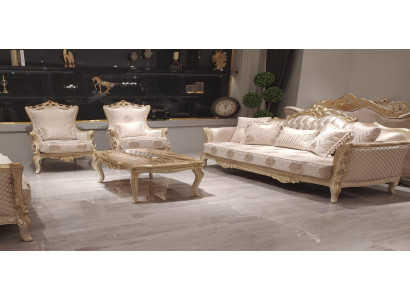 Sofagarnitur 3+1+1 Sitzer Couchtisch Sofa Sessel Sofas Garnitur Set Gold Stil