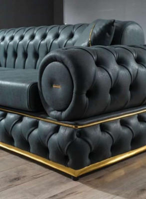 Garnitur Luxus Chesterfield Sofagarnitur 3+3 Sitzer Sofa Sessel Sofas Leder 2tlg