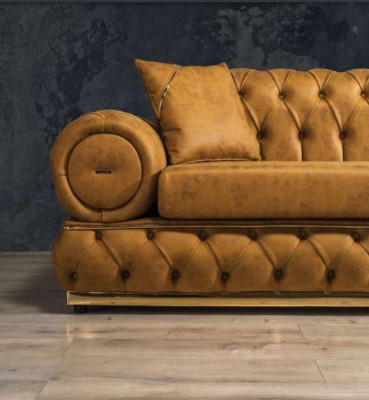 Garnitur Luxus Chesterfield Sofagarnitur 3+3 Sitzer Sofa Sessel Sofas Leder 2tlg