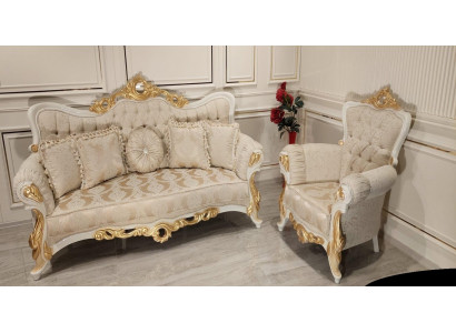 Luxus Gruppe Sofagarnitur 3+1 Sitzer Garnitur Stoff Sofa Sofas Sessel Barock Neu