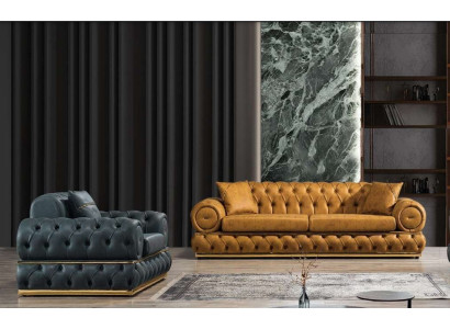 Luxus Chesterfield Sofagarnitur 3+1 Sitzer Garnitur Sofa Sessel Sofas Polster