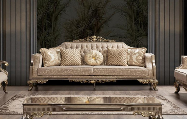 Dreisitzer Sofa 3 Sitzer Sofa Sofas Stoff Barock Rokoko Couch Design Wohnzimmer