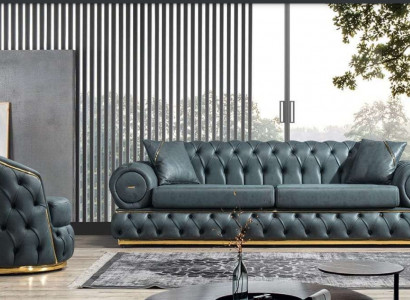 Sofagarnitur 3+1 Sitzer Garnitur Sofa Sofas Leder Sessel Luxus Chesterfield